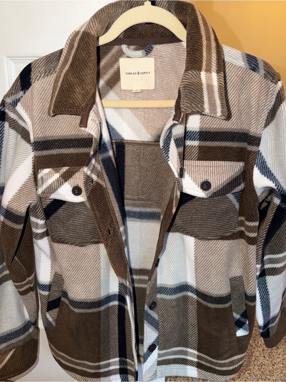 Thread & Supply Neutral Plaid Fleece Jacket
